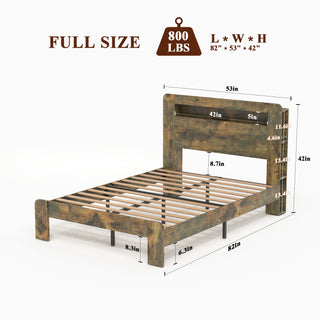 Sunvega Full Size Wood Platform Bed Frame with Storage LED Headboard and 2 USB Ports