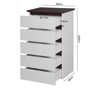 Sunvega Modern 5 Drawer Dresser with White & Walnut Finish for Bedroom