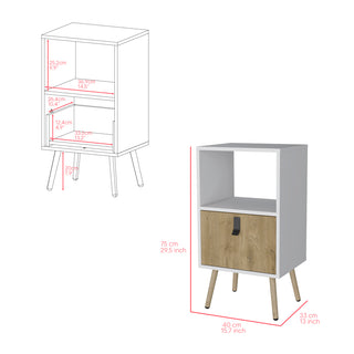 Sunvega White Macadamia Nightstand with Storage Drawer and Open Shelf