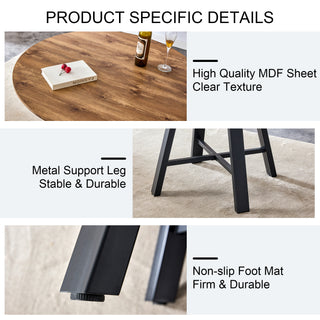 Sunvega Modern Circular Wood Dining Table with Black Metal Legs for Home and Office