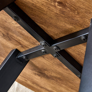 Sunvega Modern Circular Wood Dining Table with Black Metal Legs for Home and Office