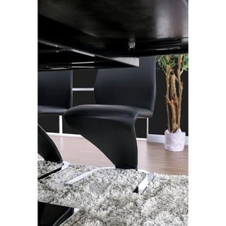 Sunvega Contemporary Style Black Leatherette Dining Chairs with Z-Shaped Chrome Base
