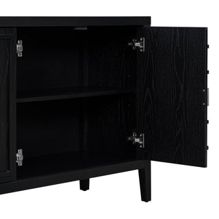 Sunvega Retro Sideboard Door with Circular Groove Design Round Metal Handle for Entrance