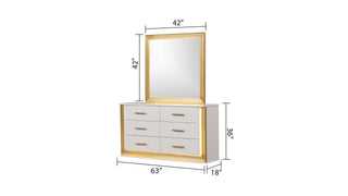 Sunvega Gold Finish Wood Dresser with LED Mirror for Bedroom Decor