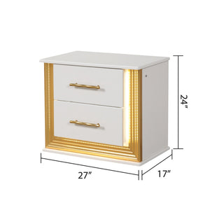 Sunvega Contemporary Gold Finish Nightstand with Two Drawers and LED Lights
