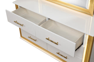 Sunvega Gold Finish Wood Dresser with LED Mirror for Bedroom Decor
