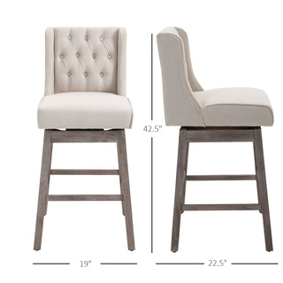 Sunvega Set of Two 180 Degree Swivel Bar Stools with Button Tufted Backs and Footrests