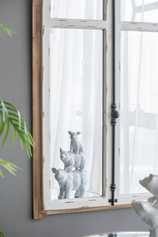 Sunvega Distressed White Arch Wood Wall Mirror Inspired by Window Frame