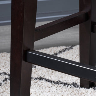 Sunvega Fabric Polyurethane Leather Bar Stools with Rubberwood Legs Dark Brown