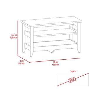 Sunvega Light Oak Storage Bench with Two Open Shelves and Four Legs