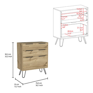 Sunvega Light Oak Dresser with Hairpin Legs and Three Spacious Drawers for Bedroom