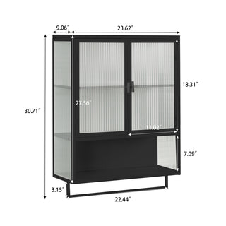 Sunvega Modern Two-Door Wall Cabinet with Three-Tier Storage for Living Room