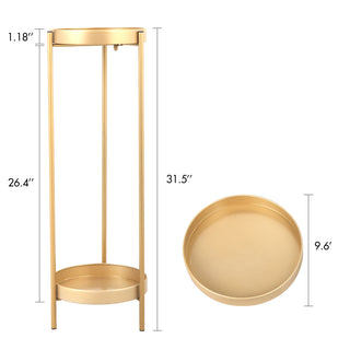 Sunvega Golden Folding Metal 2-Tier Plant Stand with Round Trays for Indoor Outdoor