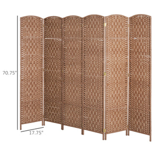 Sunvega 6 Panel Woven Rattan Room Divider with Arched Top for Privacy