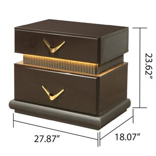 Sunvega Modern Brown Nightstand with Two Drawers and Integrated LED Lights