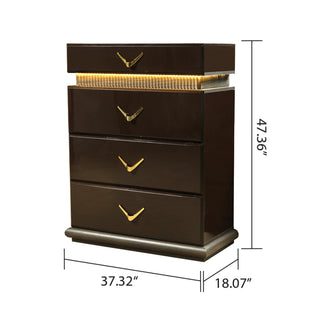 Sunvega Modern Brown Wood Chest with Five Drawers and LED Lighting