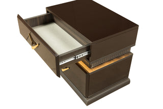 Sunvega Modern Brown Nightstand with Two Drawers and Integrated LED Lights