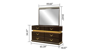 Sunvega Modern Brown Dresser with LED Lights and Six Spacious Drawers