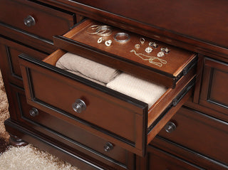 Sunvega Brown Cherry Finish Birch Veneer Nightstand with 2 Dovetail Drawers and Bun Feet
