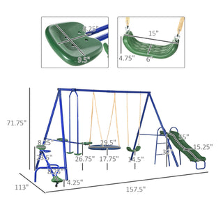 Sunvega Heavy-Duty A-Frame Swing Set with Slide, Seesaw, Glider, and Saucer Swing
