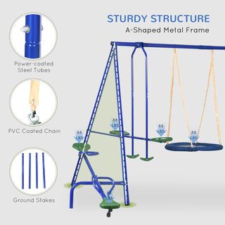 Sunvega Heavy-Duty A-Frame Swing Set with Slide, Seesaw, Glider, and Saucer Swing