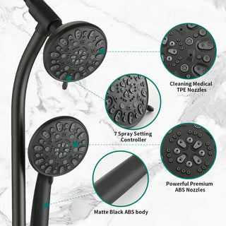 Sunvega Drill-Free Stainless Steel Slide Bar Combo Rain Showerhead with 7-Setting Hand Shower