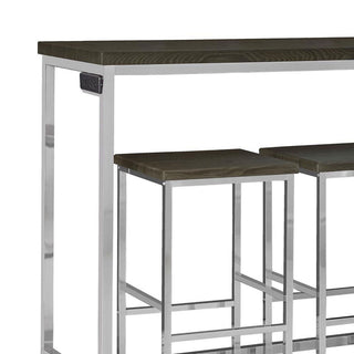 Sunvega Dark Oak and Chrome 4-Piece Counter Height Table Set with Stools and Outlet