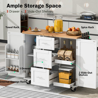 Sunvega Rolling Kitchen Island with Storage Cart, 3 Drawer and Slide-Out Shelf Design