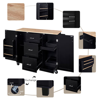 Sunvega Rolling Kitchen Island with Storage Cart, 3 Drawer and Slide-Out Shelf Design