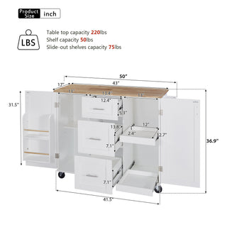 Sunvega Rolling Kitchen Island with Storage Cart, 3 Drawer and Slide-Out Shelf Design
