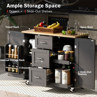 Sunvega Rolling Kitchen Island with Storage Cart, 3 Drawer and Slide-Out Shelf Design