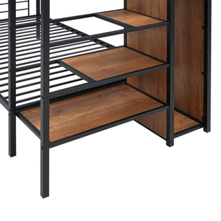 Sunvega Twin Over Twin Metal Bunk Bed with Lateral Ladder and Wardrobe in White