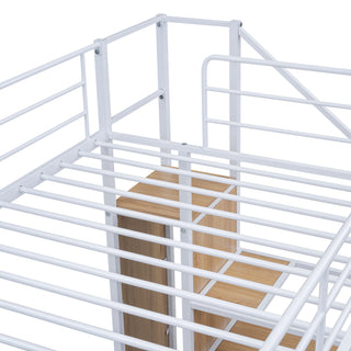 Sunvega Twin Over Twin Metal Bunk Bed with Lateral Ladder and Wardrobe in White
