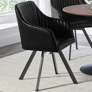 Sunvega Black Leatherette Swivel Chair with Channeled Sloped Arms and Bucket Seat