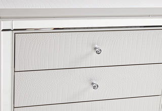 Sunvega Modern White Dresser with 9 Crystal Knob Drawers and Faux Alligator Fronts