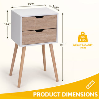 Sunvega Modern Nightstand with 2 Spacious Drawers and Solid Wood Legs for Bedroom