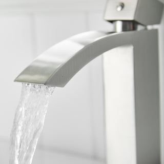 Sunvega Brushed Nickel Single Hole Waterfall Bathroom Sink Faucet with Single Handle