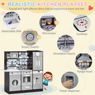 Sunvega Wooden Play Kitchen Set with Lights Sounds Washing Machine Water Dispenser