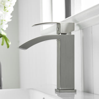 Sunvega Brushed Nickel Single Hole Waterfall Bathroom Sink Faucet with Single Handle