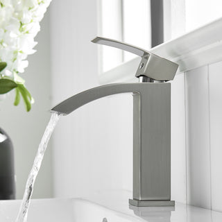 Sunvega Brushed Nickel Single Hole Waterfall Bathroom Sink Faucet with Single Handle
