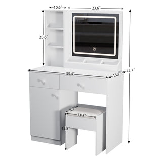 Sunvega White Vanity Desk with Mirror and Lights for Makeup with 3 Color Lighting