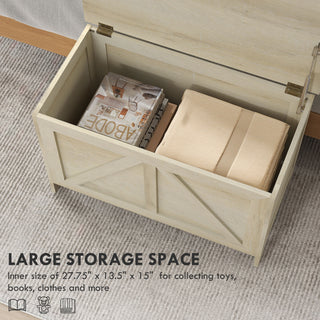 Sunvega Farmhouse Storage Chest Organizer with Safety Hinge and Wood Grain Effect