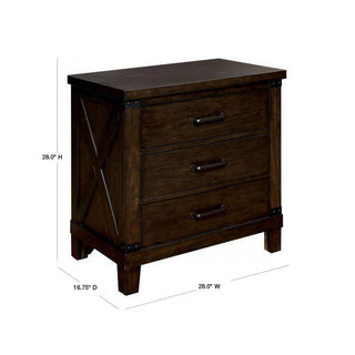 Sunvega Rustic Style Dark Walnut Finish Solid Wood Nightstand with 3 Drawers