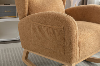 Sunvega Teddy Fabric Rocking Chair With Wood Legs For Living Room And Bedroom