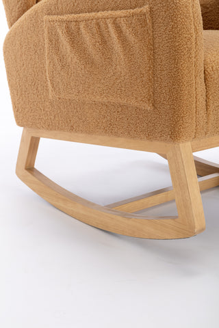 Sunvega Teddy Fabric Rocking Chair With Wood Legs For Living Room And Bedroom