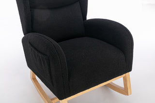 Sunvega Teddy Fabric Rocking Chair With Wood Legs For Living Room And Bedroom