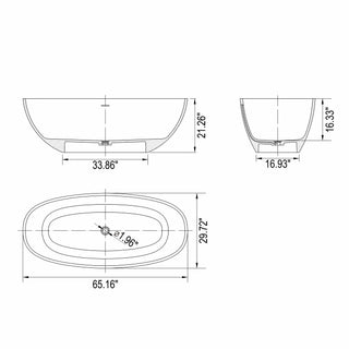 Sunvega Freestanding Matte White Solid Surface Soaking Bathtub for Small Bathrooms