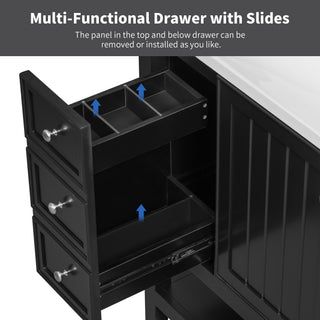 Sunvega 36 Inch Bathroom Vanity Cabinet Base with Drawers and Open Shelf in Black