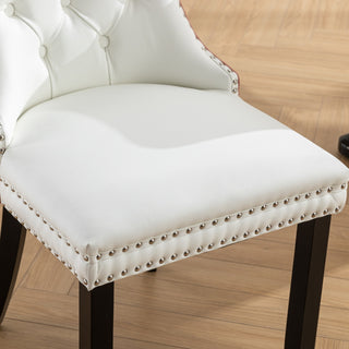 Sunvega Modern Tufted PU and Velvet Upholstered Dining Chair with Wood Legs and Nailhead Trim