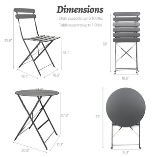Sunvega 3-Piece Pink Metal Patio Bistro Set with Folding Chairs and Table